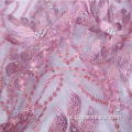 Koronkowa indyjska tkanina 3D z koralikami w kolorze wina